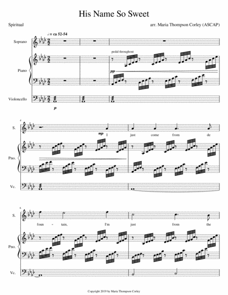 Free Sheet Music His Name So Sweet For High Voice Clarinet C Instrument Cello And Piano