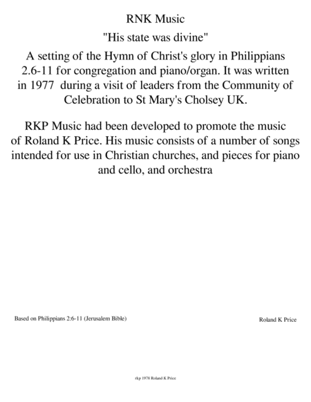 Free Sheet Music His State Was Divine Setting Of Hymn Of Christs Glory From Philippians 2 6 11