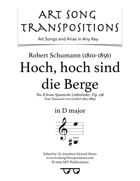 Hoch Hoch Sind Die Berge Op 138 No 8 D Major Sheet Music