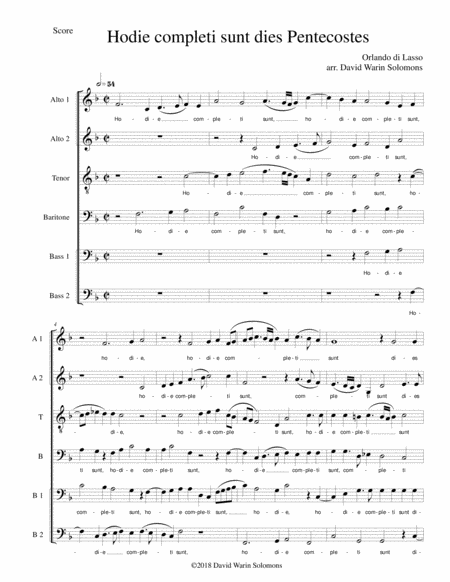 Free Sheet Music Hodie Completi Sunt By Orlando Di Lasso For Aatbarbb