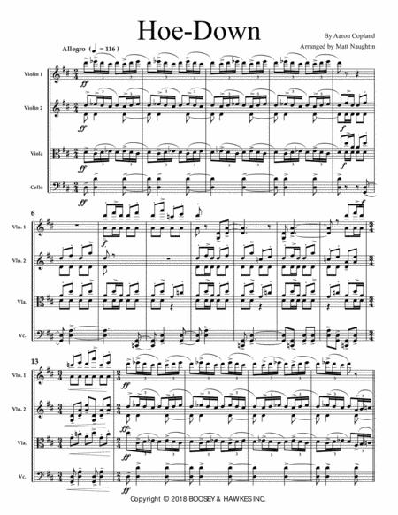 Hoe Down From Rodeo For String Quartet Sheet Music