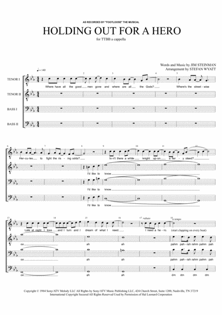 Free Sheet Music Holding Out For A Hero Ttbb A Cappella