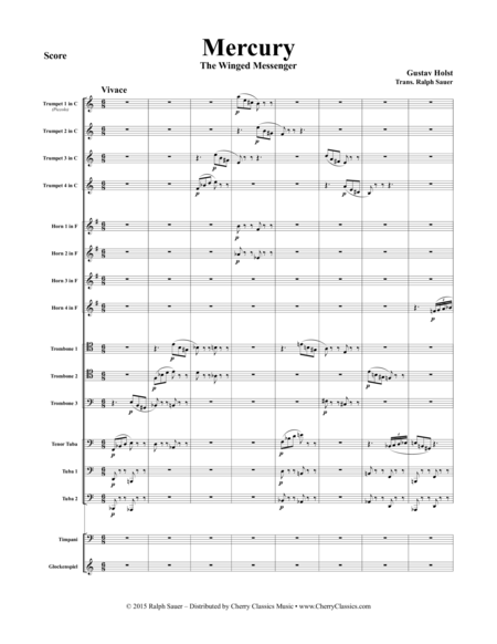 Free Sheet Music Holst Mercury The Winged Messenger For 14 Part Brass Ensemble Timpani Glockenspiel Arranged By Ralph Sauer
