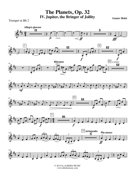 Free Sheet Music Holst The Planets Iv Jupiter The Bringer Of Jollity Trumpet In Bb 2 Transposed Part Op 32