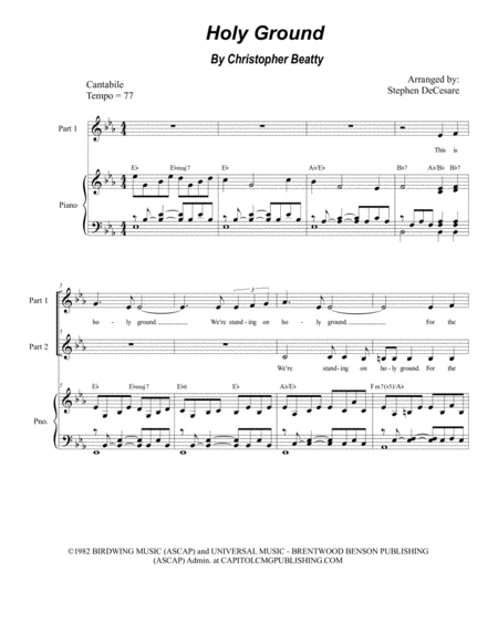 Free Sheet Music Holy Ground For 2 Part Choir