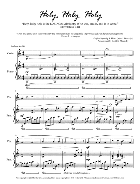 Free Sheet Music Holy Holy Holy Arr For Violin And Piano
