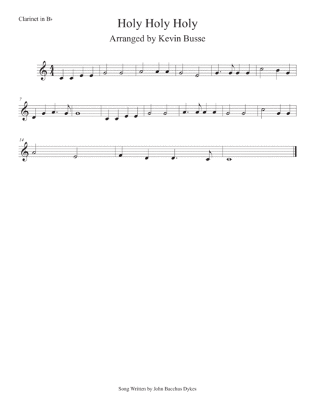 Holy Holy Holy Easy Key Of C Clarinet Sheet Music