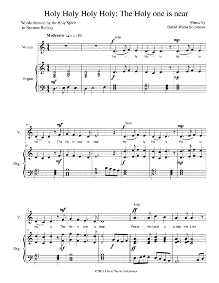 Holy Holy Holy For Solo Cantor Unison Choir And Organ Sheet Music