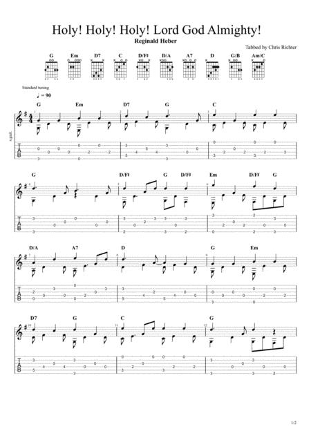 Holy Holy Holy Lord God Almighty By Reginald Heber Solo Fingerstyle Guitar Tab Sheet Music