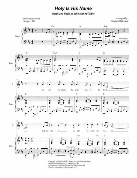 Holy Is His Name Duet For Soprano And Alto Solo Sheet Music