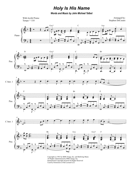 Holy Is His Name Duet For Treble C Instruments Sheet Music