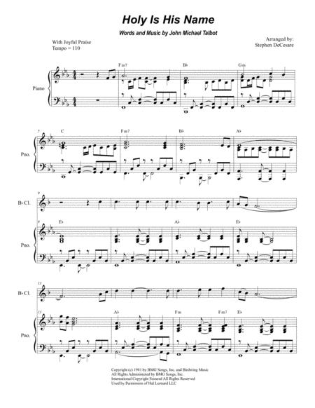 Free Sheet Music Holy Is His Name For Bb Clarinet Solo And Piano