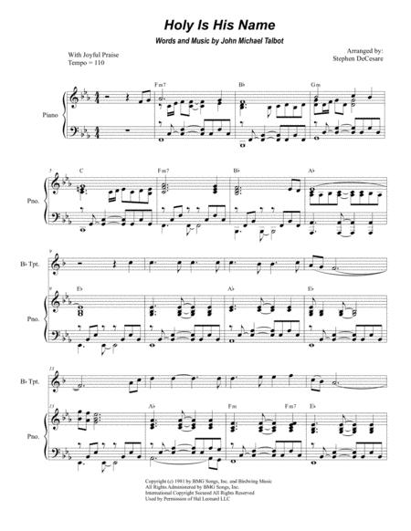 Free Sheet Music Holy Is His Name For Bb Trumpet Solo And Piano