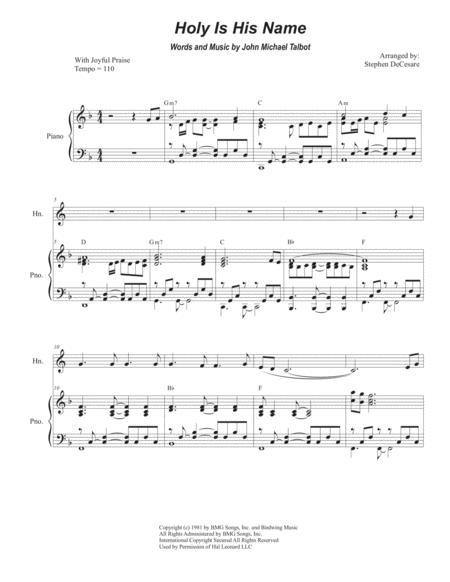 Holy Is His Name French Horn Solo And Piano Sheet Music