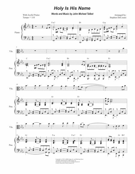 Free Sheet Music Holy Is His Name Viola Solo And Piano