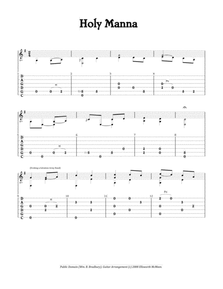 Holy Manna For Fingerstyle Guitar Tuned Cgdgad Sheet Music