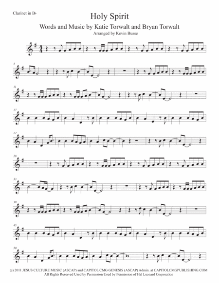 Free Sheet Music Holy Spirit Clarinet