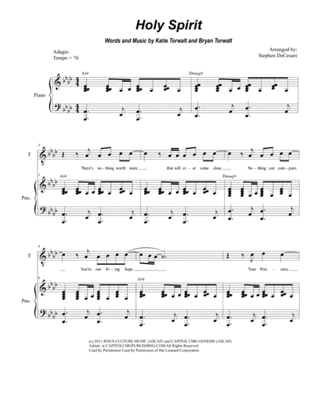 Free Sheet Music Holy Spirit Duet For Soprano And Tenor Solos