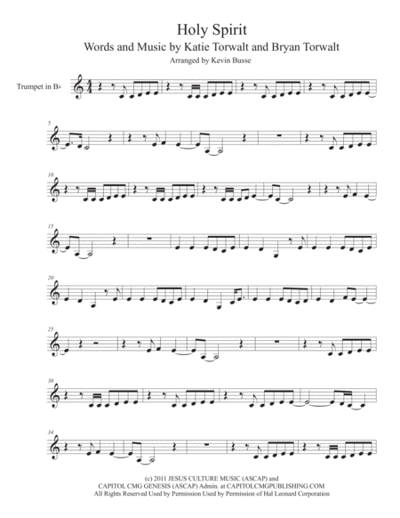 Free Sheet Music Holy Spirit Easy Key Of C Trumpet