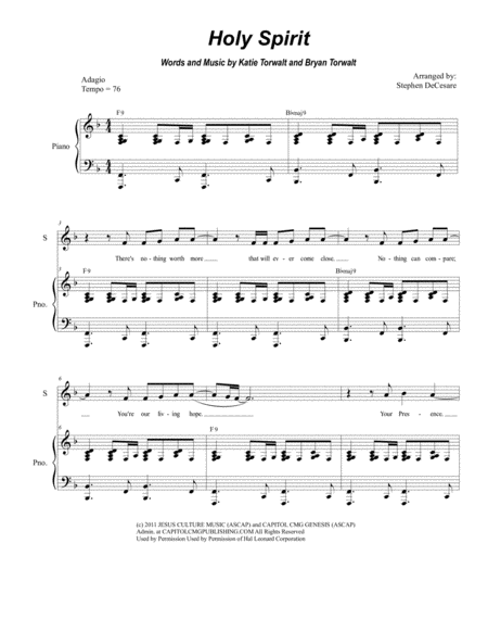 Holy Spirit For 2 Part Choir Sa Sheet Music