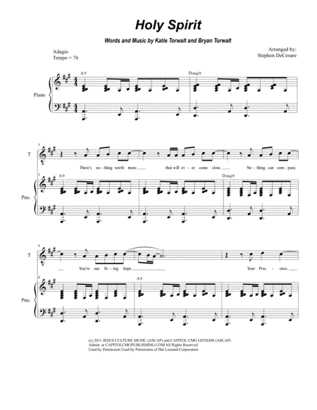 Holy Spirit For 2 Part Choir Tb Sheet Music