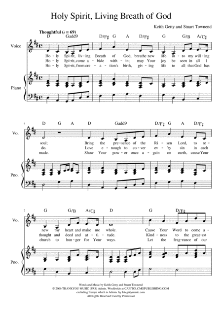 Holy Spirit Living Breath Of God Sheet Music