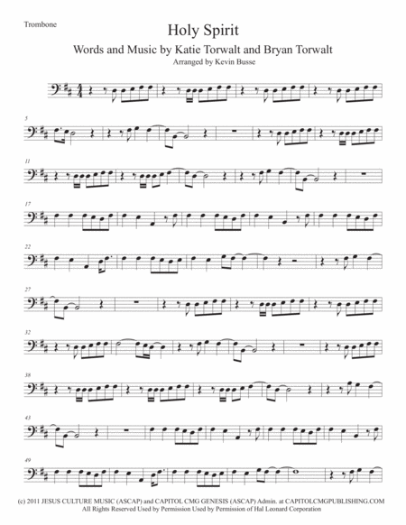 Free Sheet Music Holy Spirit Original Key Trombone