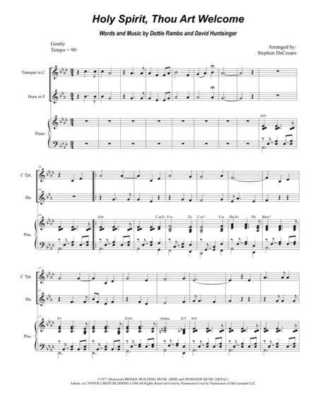 Holy Spirit Thou Art Welcome Duet For C Trumpet And French Horn Sheet Music