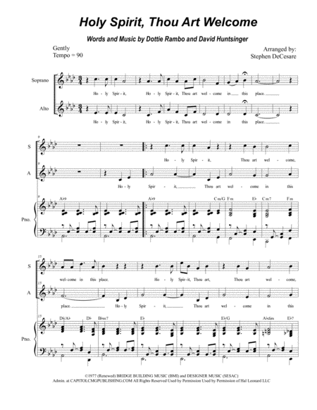 Holy Spirit Thou Art Welcome Duet For Soprano And Alto Solo Sheet Music