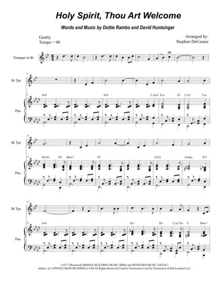 Holy Spirit Thou Art Welcome For Bb Trumpet Solo And Piano Sheet Music