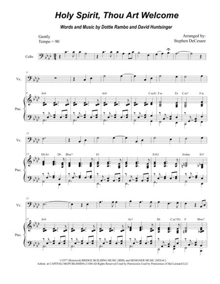 Holy Spirit Thou Art Welcome For Cello Solo And Piano Sheet Music