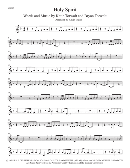 Holy Spirit Violin Sheet Music