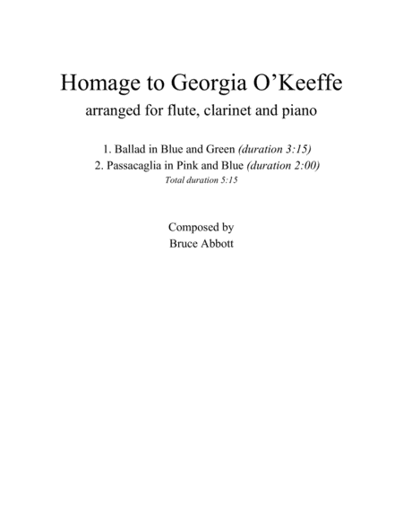 Homage To Georgia O Keeffe Arr For Flute Clarinet Piano Sheet Music