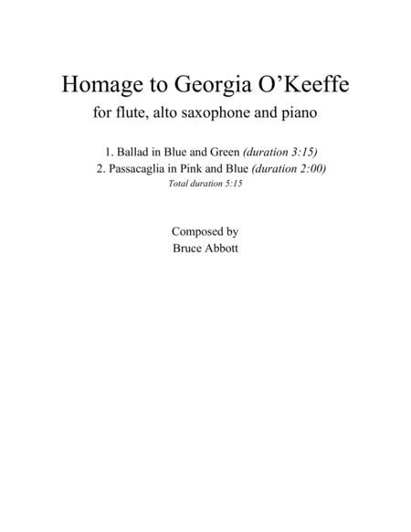 Homage To Georgia O Keeffe Flute Alto Saxophone Piano Sheet Music