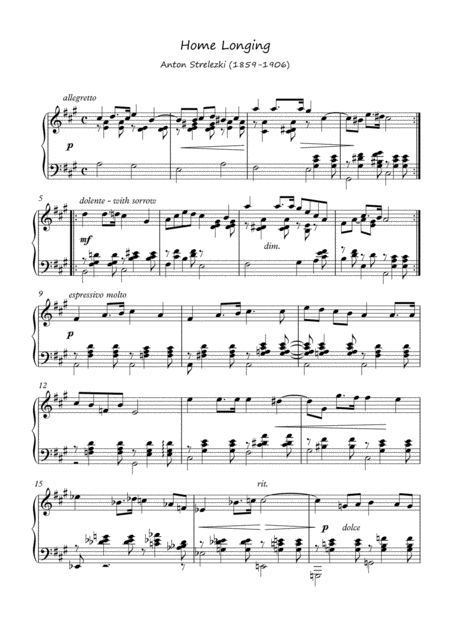 Home Longing Piano Solo By Anton Strelezki Sheet Music