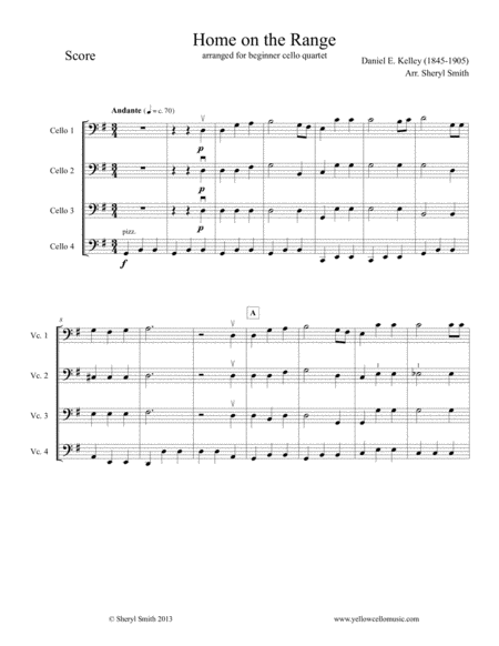 Home On The Range For Beginner Cello Quartet Four Cellos Sheet Music