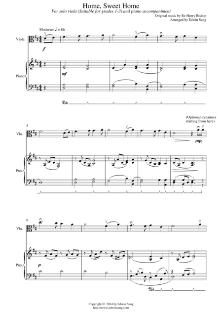 Free Sheet Music Home Sweet Home For Viola And Piano Suitable For Grades 1 3