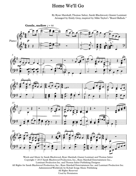 Home We Will Go Solo Piano Sheet Music