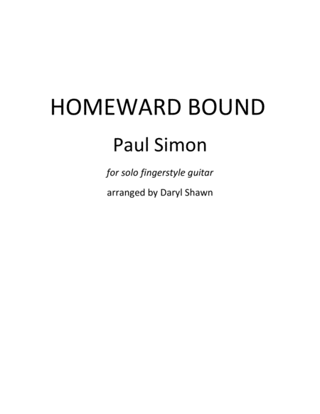 Homeward Bound Simon Garfunkel For Solo Fingerstyle Guitar Sheet Music