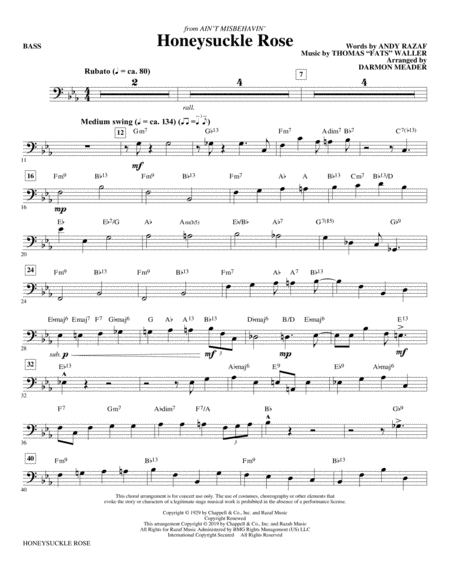 Honeysuckle Rose Arr Darmon Meader Bass Sheet Music