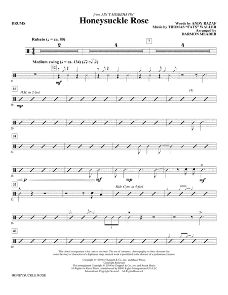 Honeysuckle Rose Arr Darmon Meader Drums Sheet Music