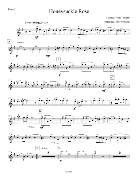 Free Sheet Music Honeysuckle Rose Flute 3