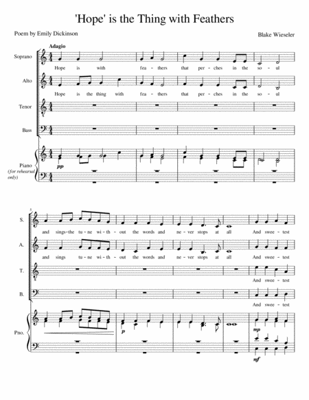 Hope Is The Thing With Feathers Satb A Capella Sheet Music