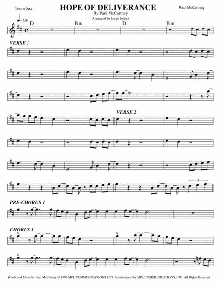 Free Sheet Music Hope Of Deliverance Tenor Sax