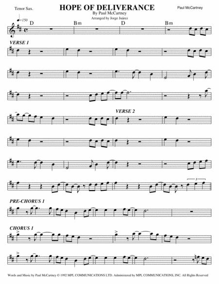 Hope Of Deliverance Tenor Sax Sheet Music