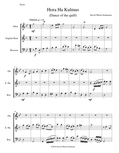 Hora Ha Kulmus Dance Of The Quill For Double Reed Trio Oboe Cor Anglais Bassoon Sheet Music