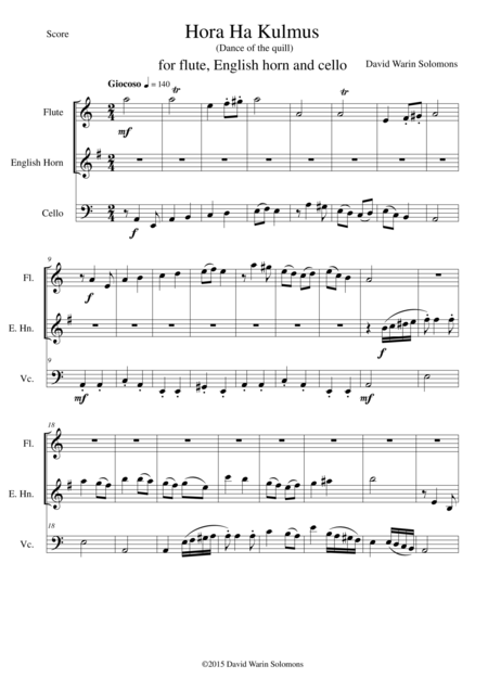 Hora Ha Kulmus Dance Of The Quill For Flute Cor Anglais And Cello Sheet Music