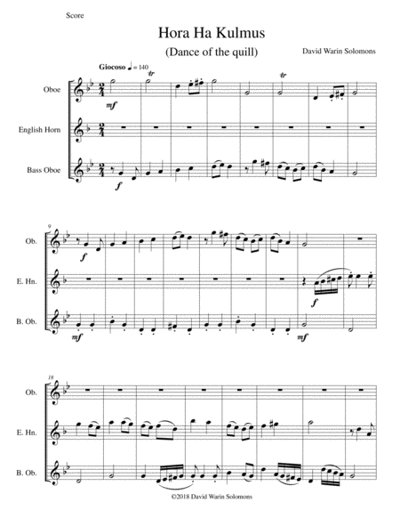 Hora Ha Kulmus Dance Of The Quill For Oboe Cor Anglais And Bass Oboe Sheet Music