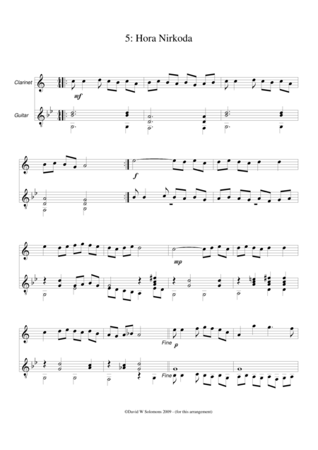 Free Sheet Music Hora Nirkoda Lets Dance The Hora For Clarinet And Guitar