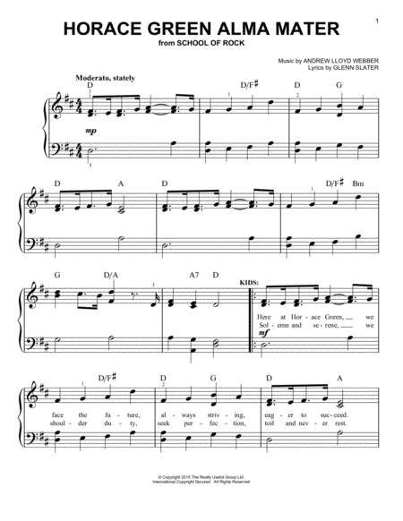 Horace Green Alma Mater From School Of Rock The Musical Sheet Music